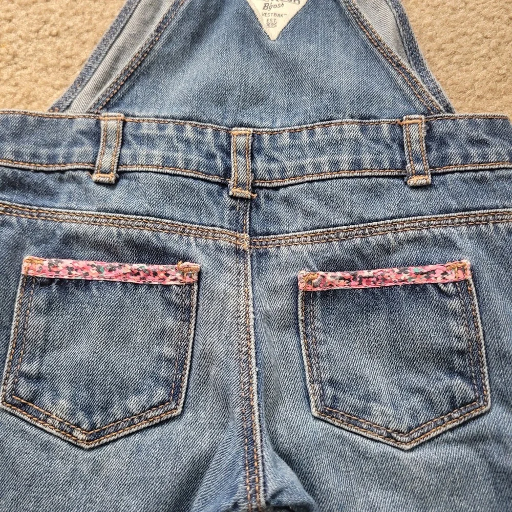 OshKosh Bgosh Baby Girls Blue Denim Floral Trim Vestbak Overalls 12M Medium Wash